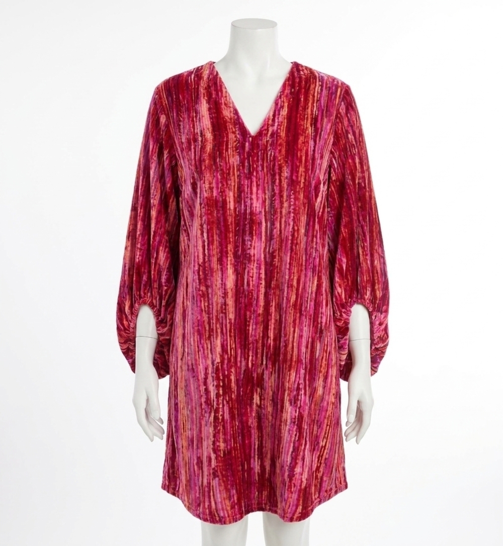 NEW IVY JANE v-neck velvet striped dress in raspberry